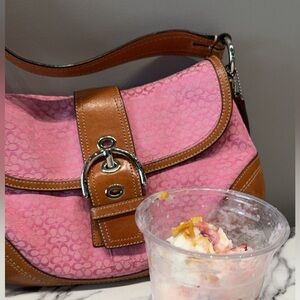 Coach soho pink monogram flap bag